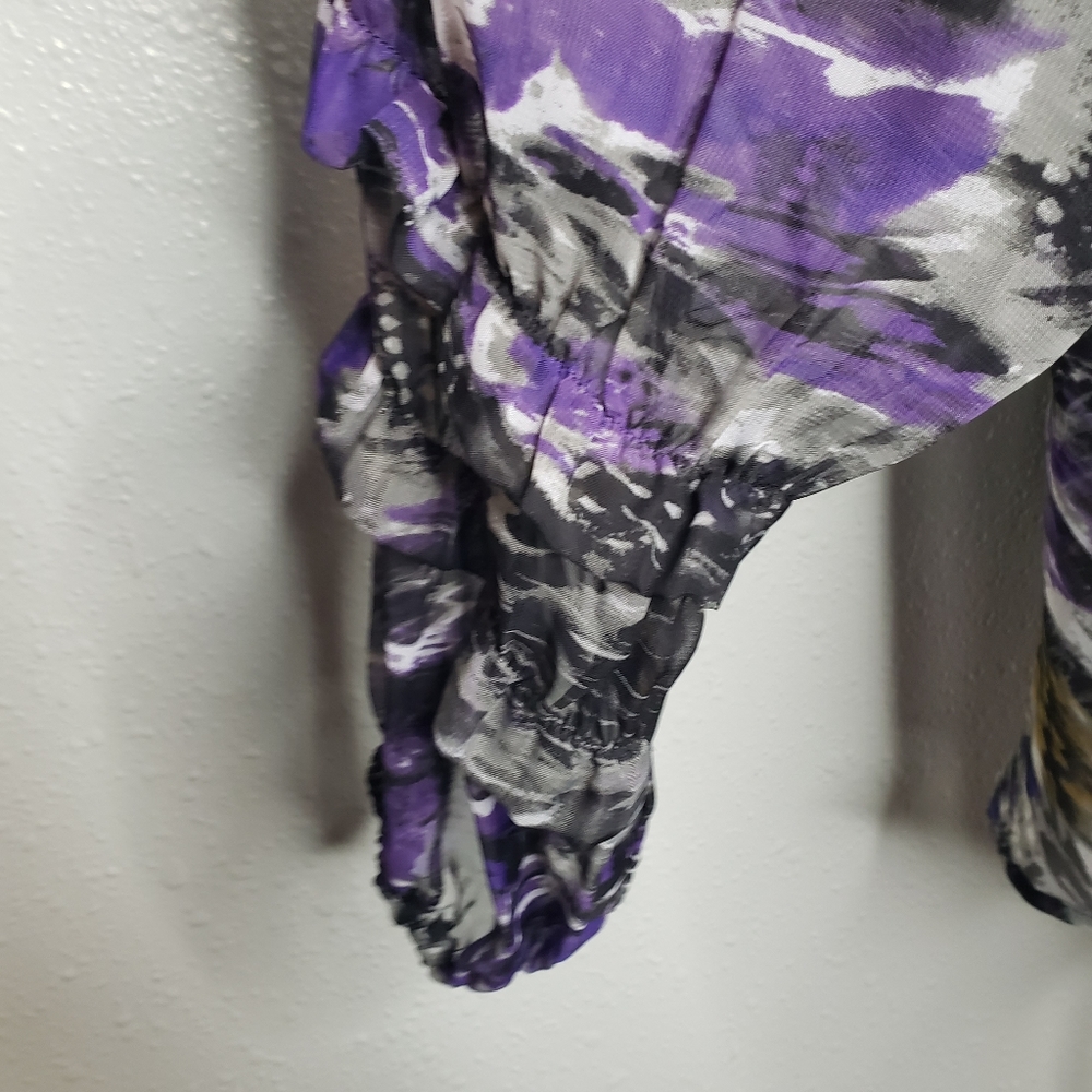 Romeo & Juliet couture sheer ruffled purple animal print blouse size small - Picture 10 of 11